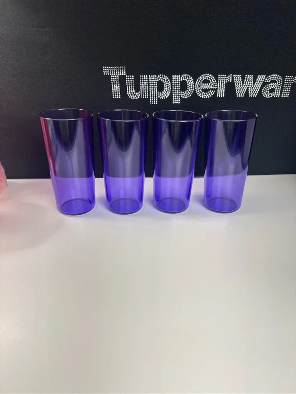 Tupperware Sheerly Elegant amethyst Purple Acrylic Tumblers Cups Set of 4 14oz